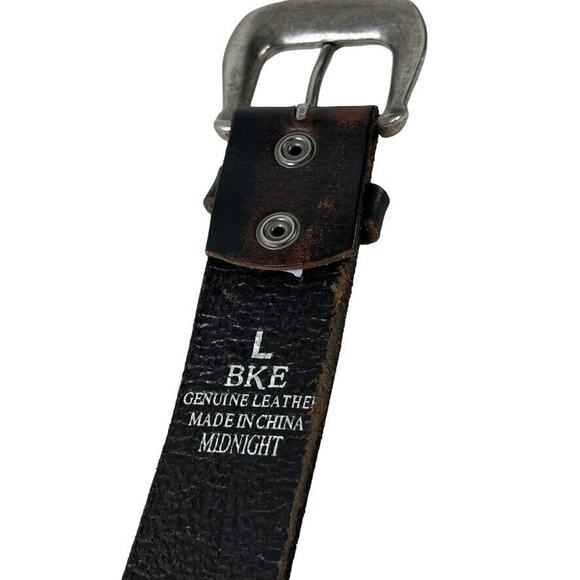 BKE Buckle Embroidered Brown Leather Studded Belt w/ Buckle Laser Cut Outs sz L - Picture 4 of 16